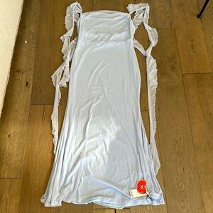 CIDER - Blue Mesh Ruffle Hem Maxi Dress